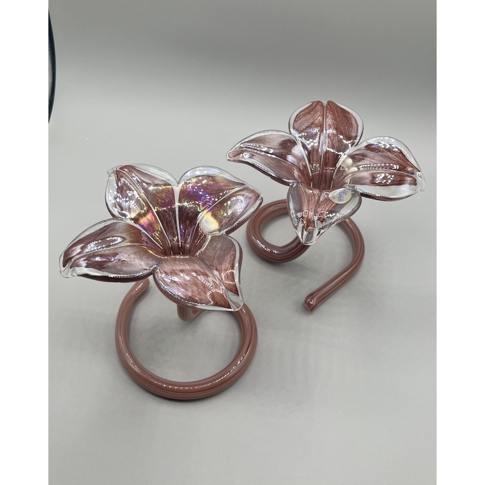 Vtg. Murano Lavorazione Rosewood & Clear Jack In The Pulpit Set of 2 Bud Vases